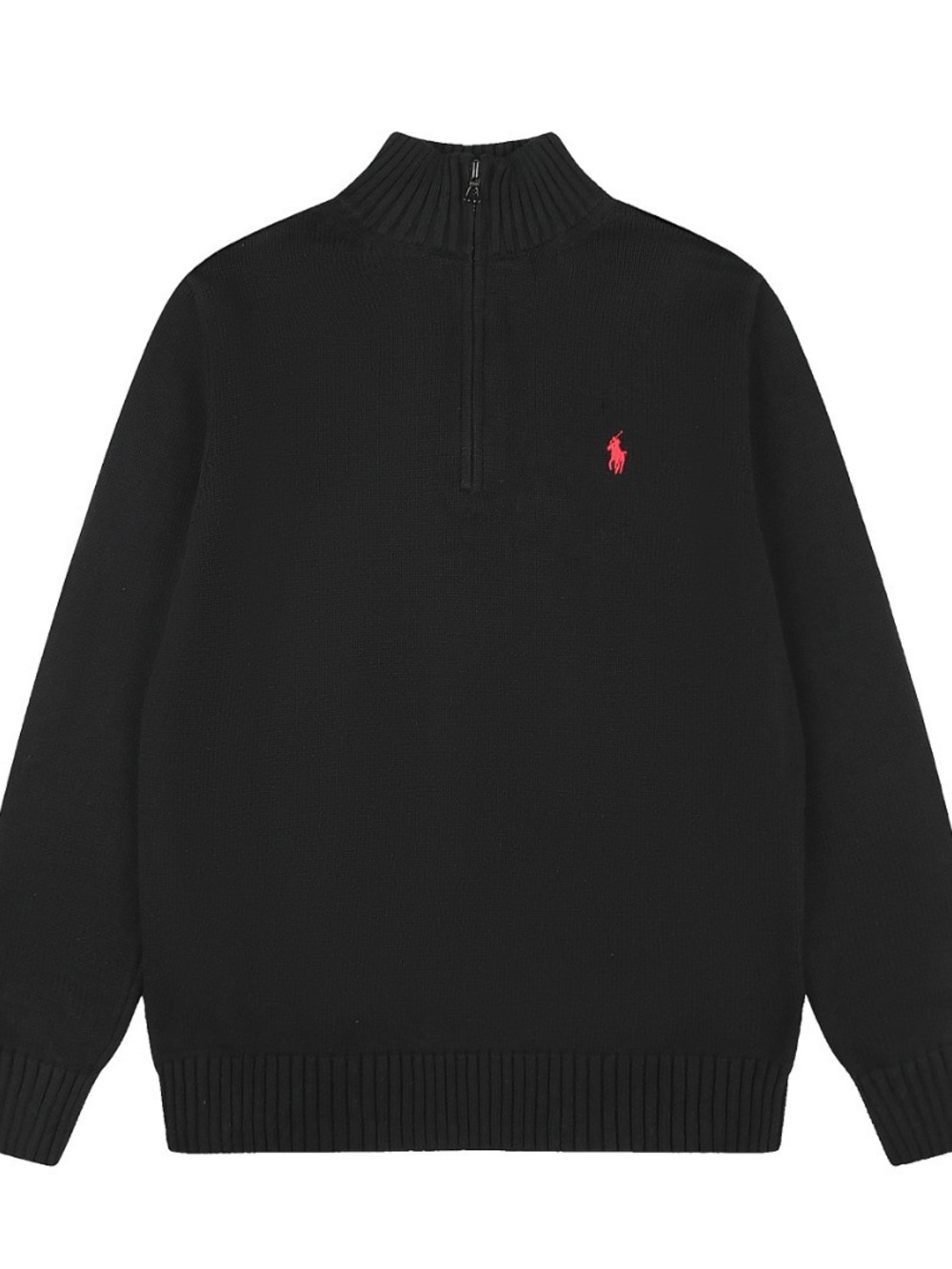Polo by Ralph Lauren Black Half-Zip Sweater with Red Pony Logo